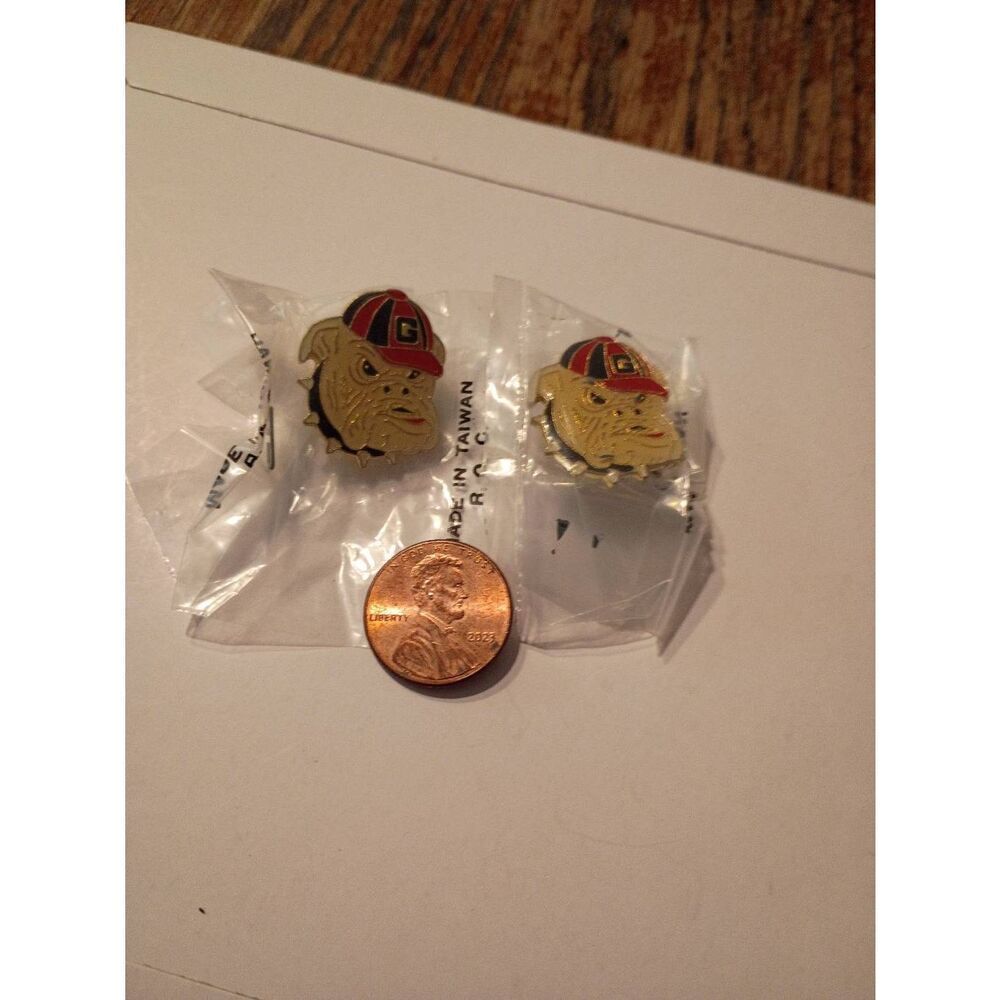 Lot 2 Vintage University Georgia Bulldogs Bulldog Head Enamel Pin Hat Lapel NCAA